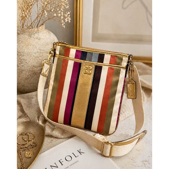 Coach Handbags - Coach Legacy Stripe Swingpack Crossbody Multicolor Satin Gold Trim Y2K Rare